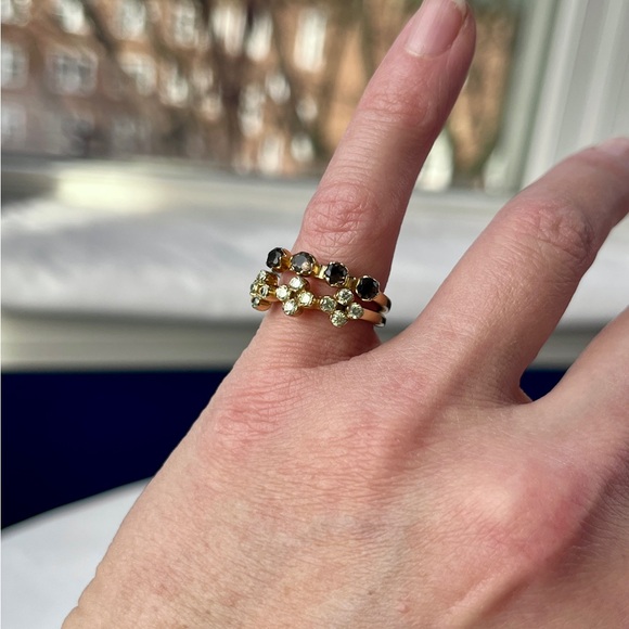 Banana Republic Stacking Ring Set in Yellow Gold-tone w/ Green & Black Gemstones - Picture 10 of 13